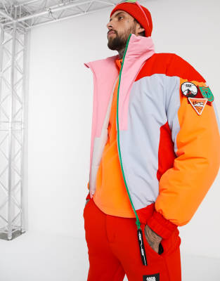 men's color block hooded ski coat