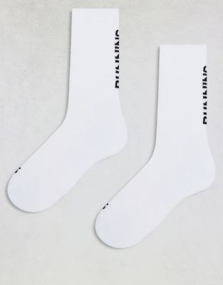 ASOS 4505 ASOS 4505 Run Club printed socks with anti bacterial finish 2 pack in white