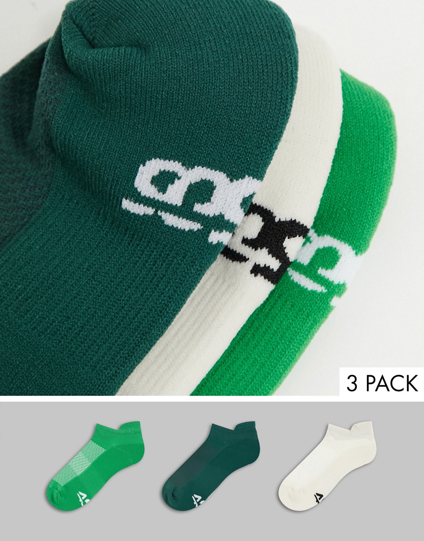 ASOS 4505 run sneakers socks with anti bacterial finish 3 pack-Green