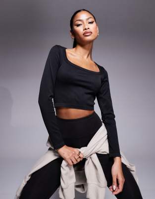 Asos Design 4505 Seamless Cropped Long Sleeve Top In Black In Black