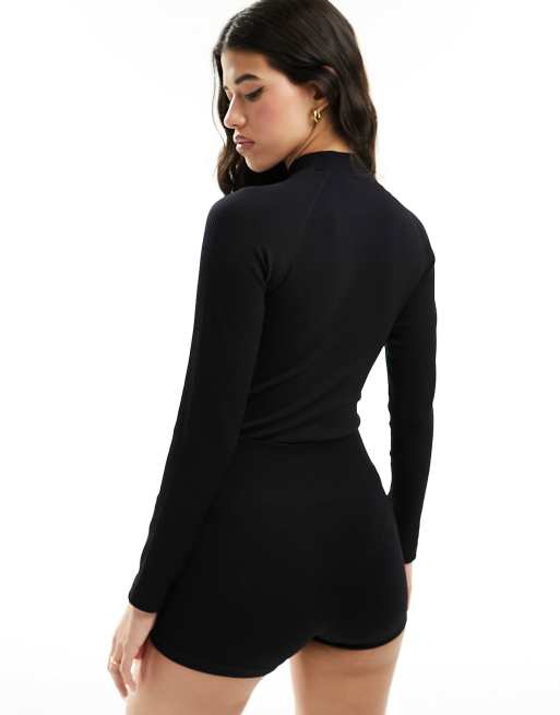 ASOS 4505 seamless active rib long sleeve bodysuit with mock neck in black