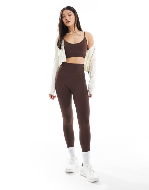 ASOS 4505 Seamless contour rib high waist gym leggings in brown