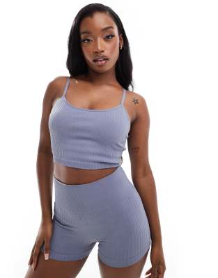 4505 seamless double rib tank top with removeable padding in slate blue