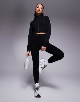 Asos Design 4505 Seamless Fitted Zip Up Track Top In Black