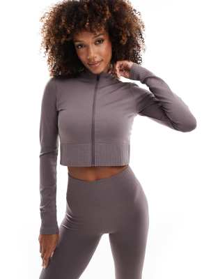 4505 seamless fitted zip up track top in violet-Purple