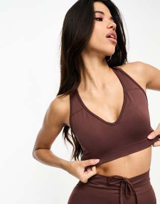 ASOS 4505 Seamless medium impact sports bra in brown (part of a set)