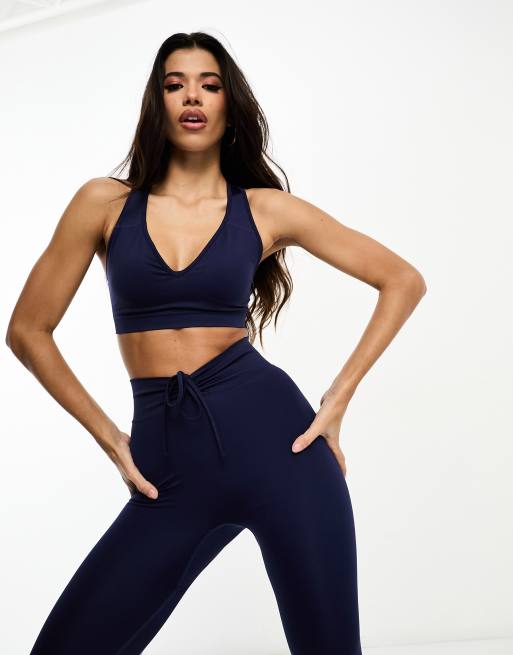 ASOS 4505 Icon longline scoop neck medium support sports bra in blue