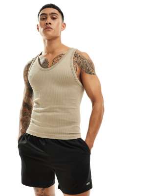 ASOS 4505 ASOS 4505 Seamless rib training racer vest in clay-Grey
