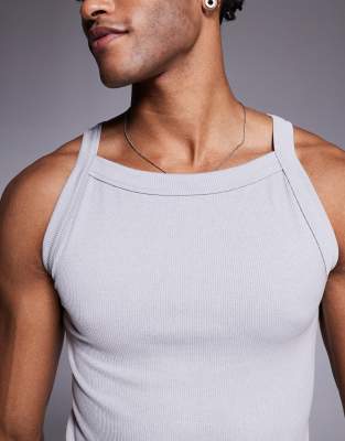 4505 Asos  Seamless Ribbed Square Neck Muscle Fit Tank Top