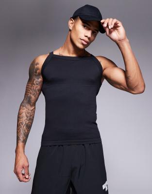 4505 seamless ribbed square neck muscle tank top in black