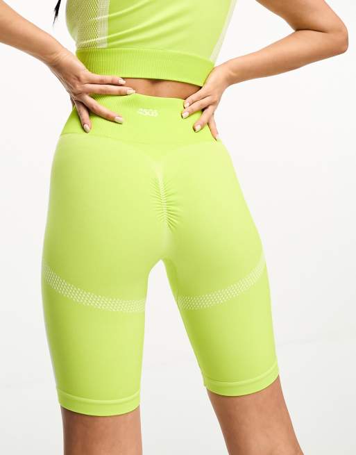 ASOS 4505 Seamless sculpting shorts and support bra in light green