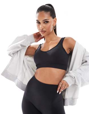 Asos Design 4505 Seamless V Neck Mid Support Sports Bra In Black