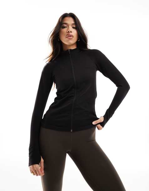 Women's Sports Workout Zip Up Long Sleeve Sweetshirt Fitted Crop Top