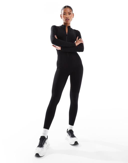 ASOS 4505 seamless zipper front all-in-one in black | ASOS