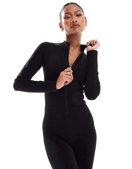 ASOS 4505 seamless zipper front all-in-one in black | ASOS