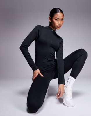 Asos Design 4505 Seamless Zipper Front All-in-one In Black