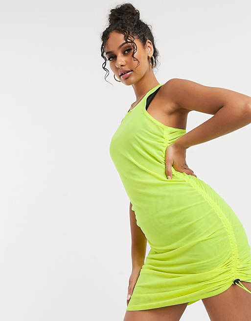 ASOS 4505 sheer ruched dress with bungee cord detail