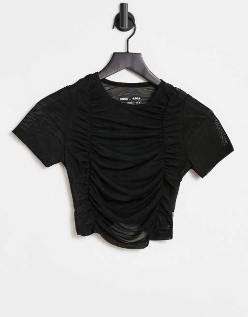 ASOS 4505 – Siateczkowy T-shirt do jogi z ozdobnym marszczeniem