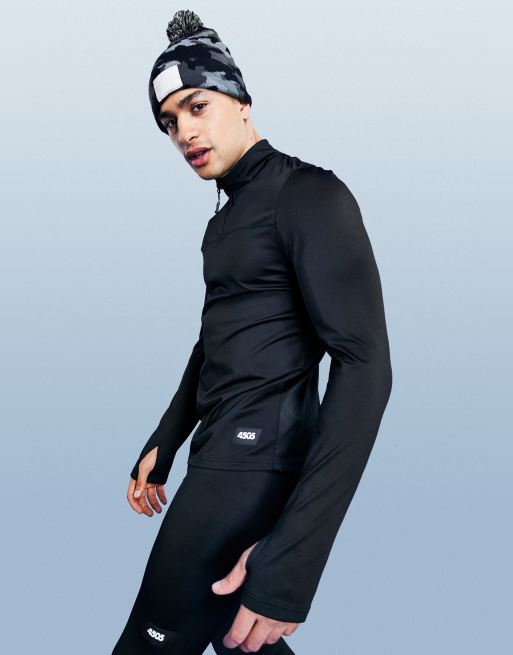 ASOS 4505 Petite all in one base layer with 1/2 zip and contouring detail  in black