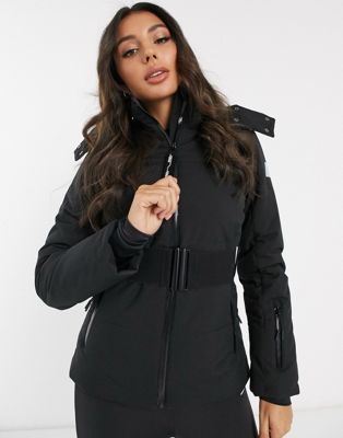 ASOS 4505 Synthetic Tall Ski Belted Jacket With Faux Fur Hood in Black Womens Clothing Jackets Fur jackets 
