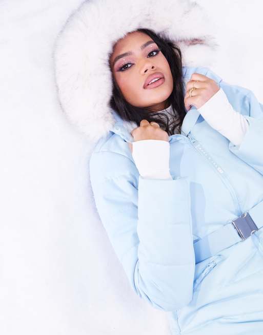 ASOS 4505 Tall ski belted all in one with faux fur hood