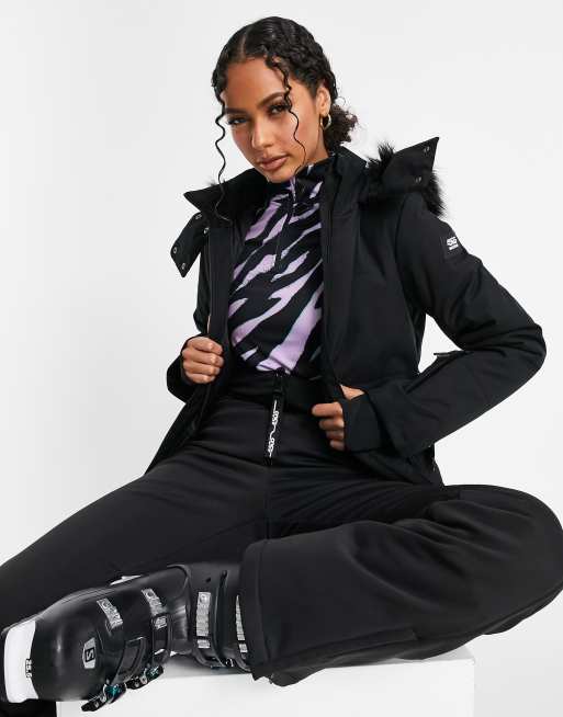 ASOS 4505 Tall ski fitted belted ski suit with fur faux hood