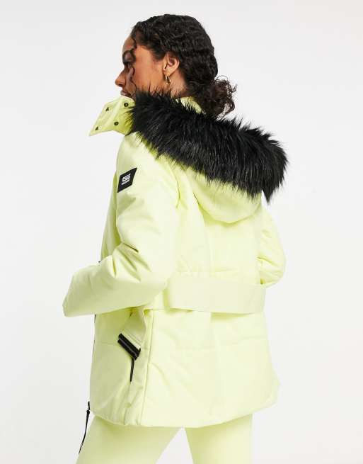 ASOS 4505 ski belted jacket with faux fur hood