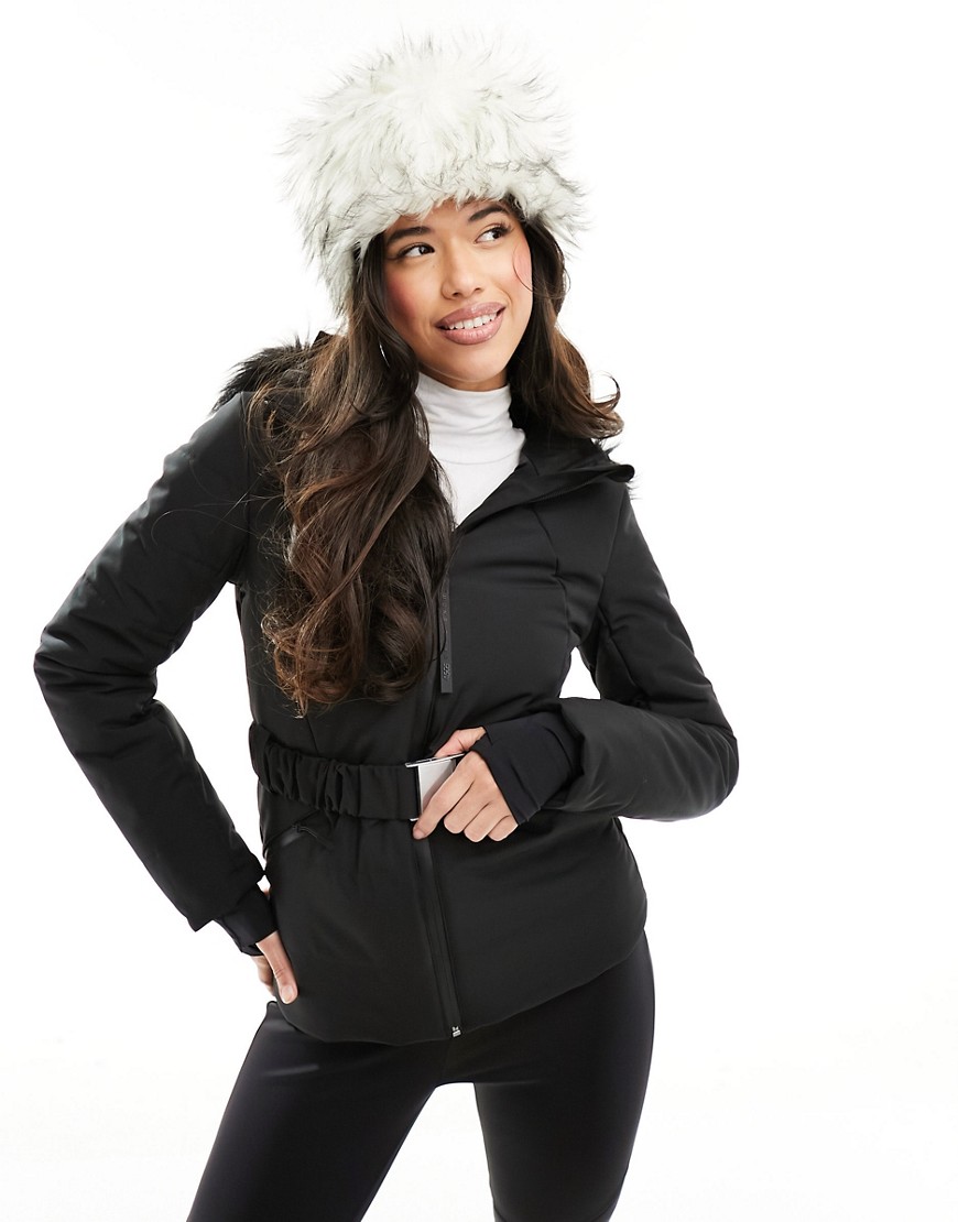 ASOS 4505 ski belted jacket with faux fur hood-Black