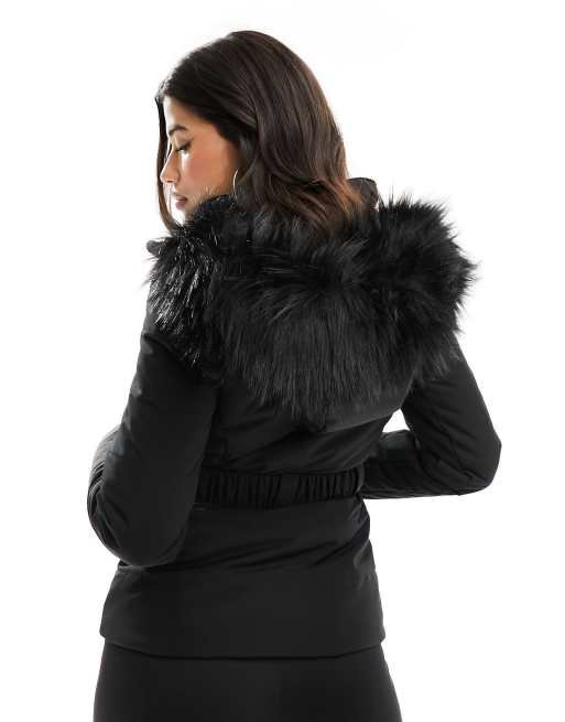 ASOS 4505 ski belted jacket with faux fur hood