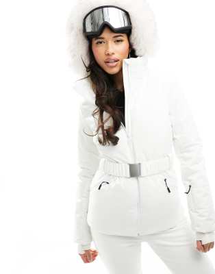 Topshop Sno Faux Fur Trim Belted Ski Coat