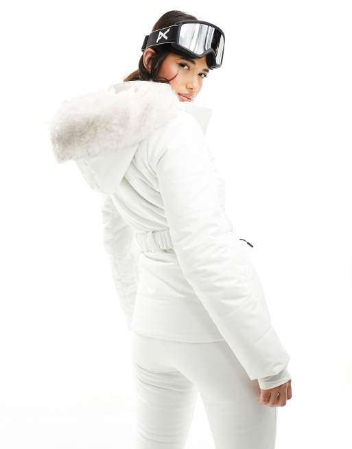 Womens white ski jacket with best sale fur hood