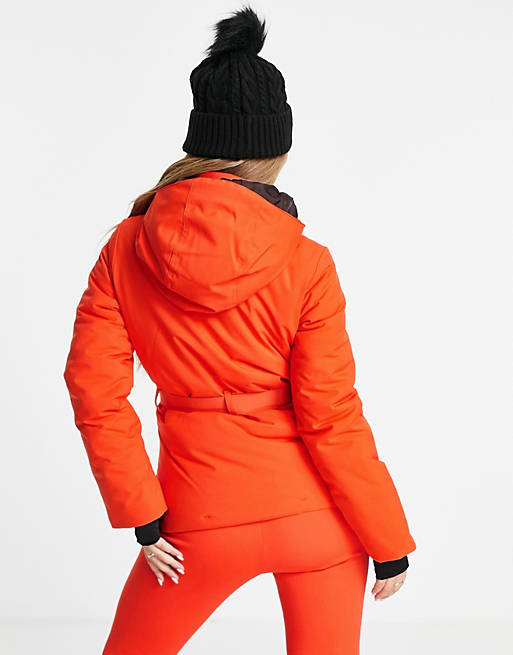 Women ski belted jacket with hood 