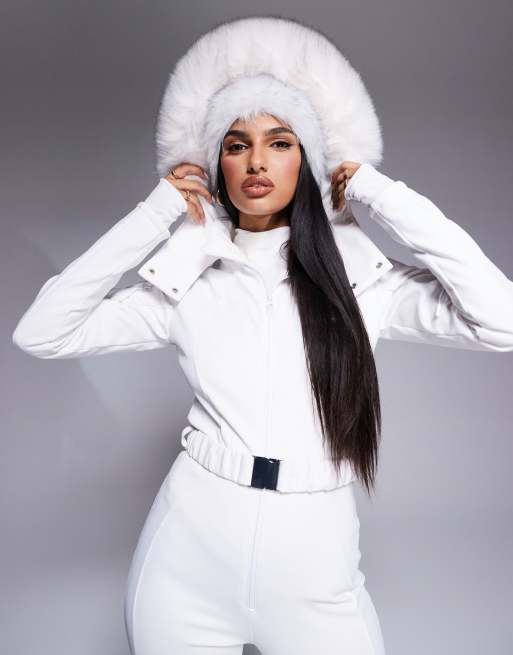 4505 ski snowboard fitted popular belted ski beautiful women’s white suit with hood