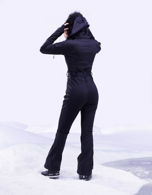 Ski suit slim fit REMBRA - Black with red stripes skinny ski