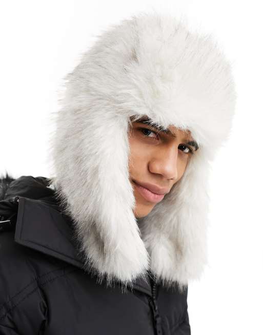 ASOS 4505 – Ski – Biała czapka uszatka ze sztucznego futra