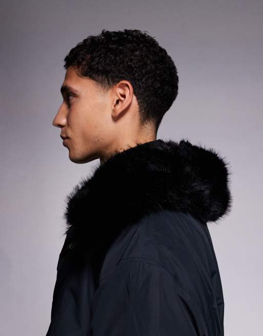 ASOS 4505 Ski bomber jacket with faux fur collar in black | ASOS