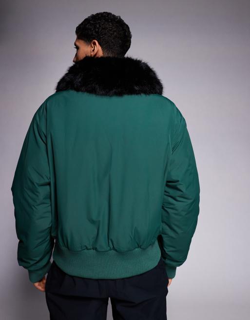 ASOS 4505 - Ski - Bomberjack met kraag van imitatiebont in groen, 3 van 5