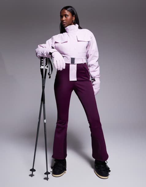 ASOS 4505 Ski colourblock funnel neck belted kick flare ski suit in pink and plum - view 1