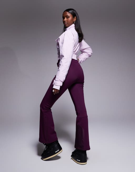 ASOS 4505 Ski colorblock funnel neck belted kick flare ski suit in pink and plum