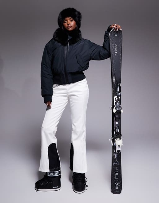 ASOS 4505 Ski cropped bomber with faux fur collar in black