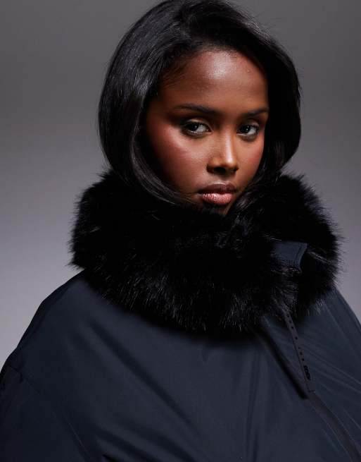 ASOS 4505 Ski cropped bomber with faux fur collar in black