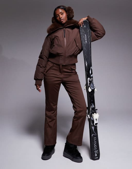 ASOS 4505 Ski cropped bomber jacket with faux fur collar in coffee