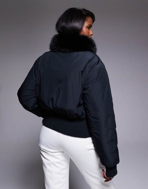 ASOS 4505 Ski cropped bomber with faux fur collar in black, 3 of 4