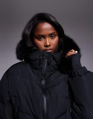 Asos 4505 Ski & Snow Asos 4505 Ski Cropped Insulated Ski Bomber Jacket With Faux Fur Hood In Black