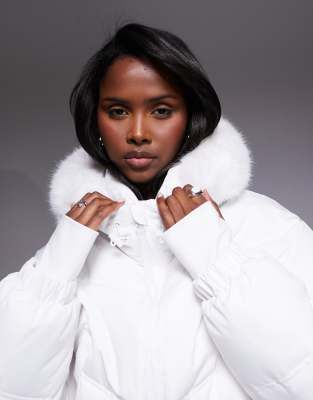 Asos 4505 Ski & Snow Asos 4505 Ski Cropped Insulated Ski Bomber Jacket With Faux Fur Hood In White
