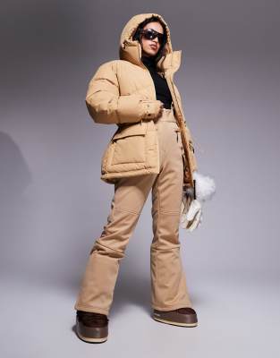 4505 Ski drawstring waist insulated ski jacket with hood in caramel-Yellow