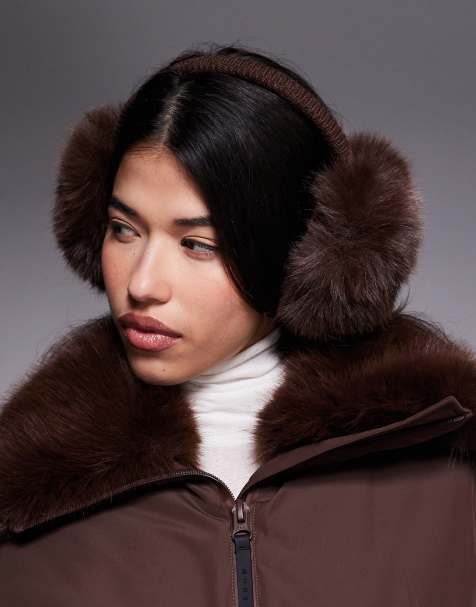 ASOS 4505 Ski faux fur ear muffs in coffee - view 1