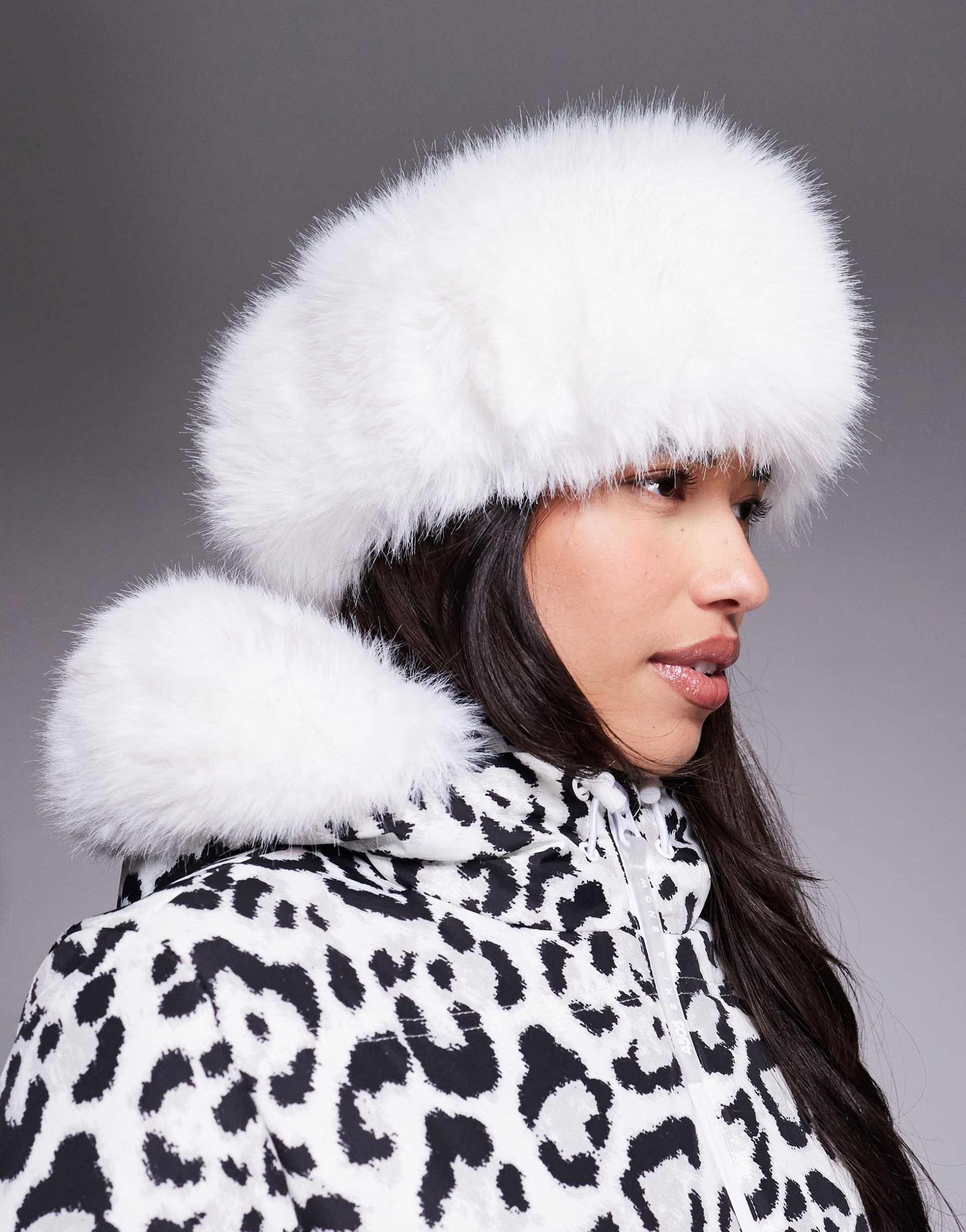 asos 4505 ski faux fur headband in white