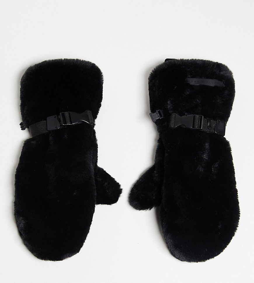 ASOS 4505 Ski faux fur mittens in black