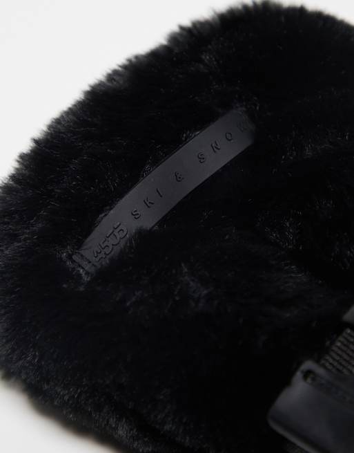 ASOS 4505 Ski faux fur mittens in black, 4 of 4